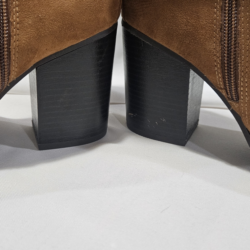 Brown Faux Suede Slouchy Pointed Toe Block Heel Ankle Boots, Size 8 1/2 - Picture 4 of 10